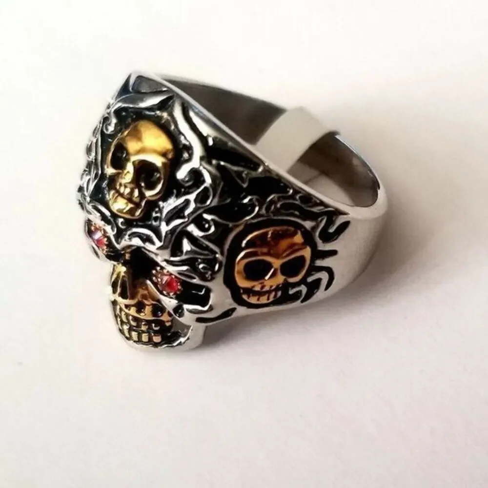 316L stainless‎ steel silver gold biker hypoallergenic skull ring size 13